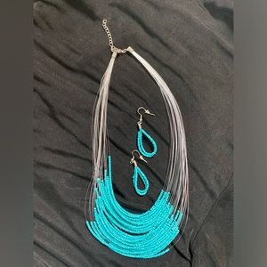 TURQUOISE BEADED NYLON NECKLACE